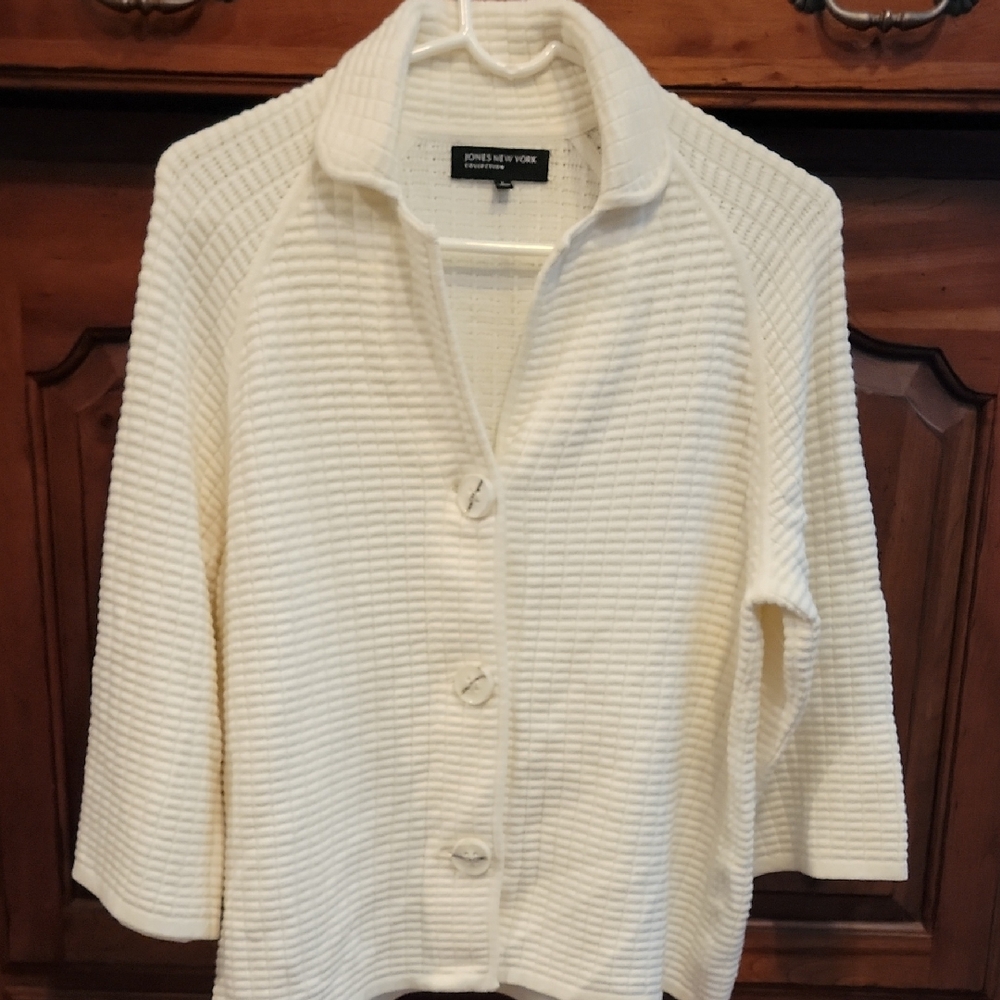 JONES NEW YORK COLLECTION/Cream Button-Front Ribbed Knit Sweater/LARGE